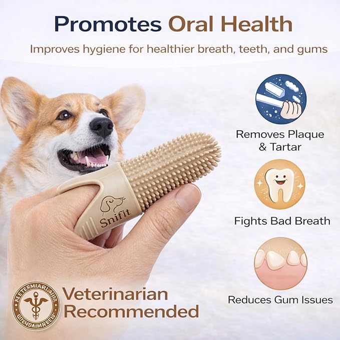Dog Finger Toothbrush for Small & Large Dogs - Reusable Soft Silicone Dog Dental Finger Brush Fit All Breed Sizes - Non-Toxic Finger Teeth Cleaner for Dogs Prevents Bad Breath & Oral Care-Beige