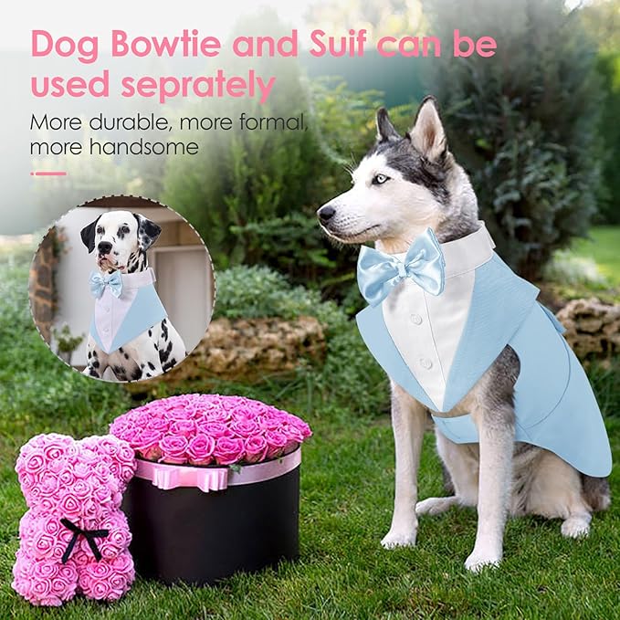 AOFITEE Dog Tuxedo Formal Dog Suit and Bandana Set, Gentle Dogs Wedding Party Suit Bow Tie Shirt, Tuxedo for Medium Dogs Costume Outfit with Detachable Bowtie Collar for Christmas Halloween Dress Up