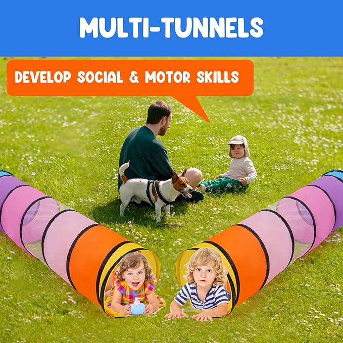 Kids Play Tunnel,Pop Up Crawl Through Tunnel Play Tent for Baby Kids Children or Pet,Foldable Pop Up Tents with Carry Bag (Pink Colorful Tunnel)