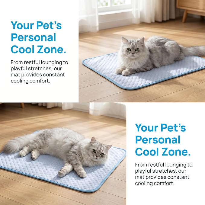 Dog Cooling Mat for Small Pets Up to 11 lbs, 19.7"x15.7" - Gel Free Ice Silk Self-Cooling Pad, Non-Slip Portable Summer Pet Bed for Kittens Puppies, Blue