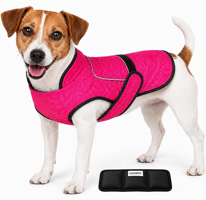 Dog Cooling Vest with Ice Pack – 2-Layer Evaporative Cooling Jacket with High Collar, UV Protection & Size-Matched Ice Pack – Cooling Vest for Dogs for Hot Weather (Pink Floral, Small)