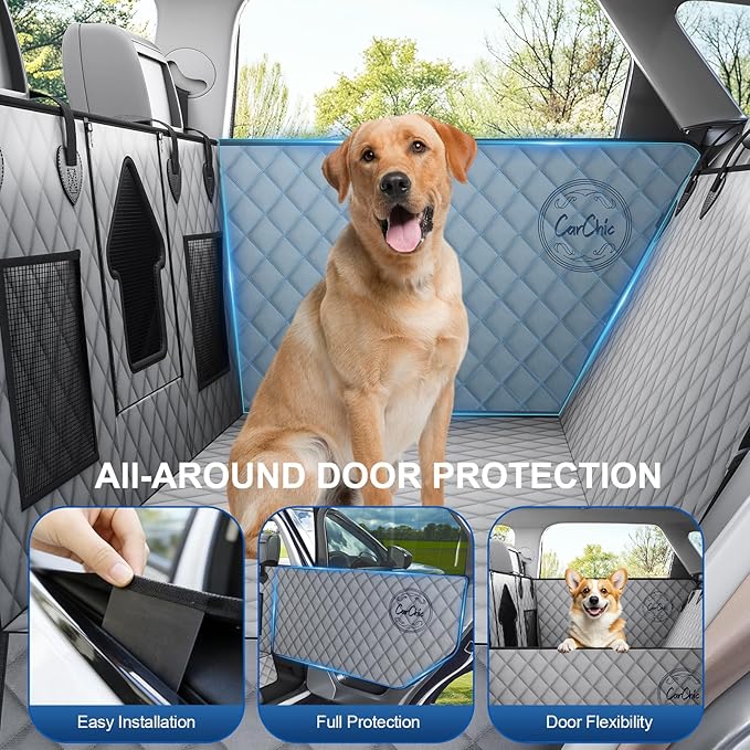 Dog Car Seat Cover for Back Seat - Waterproof Pet Hammock with Embedded Insert Door Protectors (Large for Full-Size Trucks, Large SUvs)