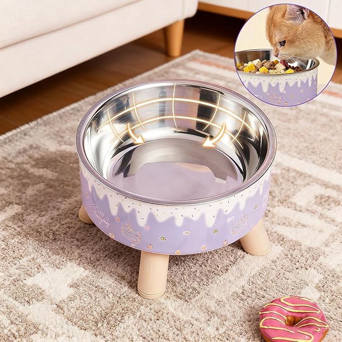 Raised Cat Food Bowls,Elevated Kitten Bowls for Indoor Cats Ergonomic Cat Food Water Bowls Purple