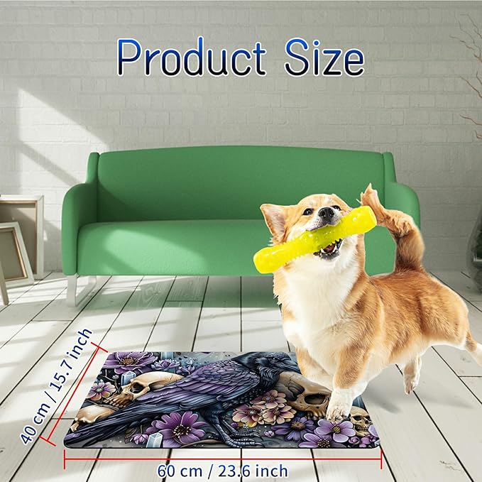 Dog Food Mat, 15.7" x 23.6" Absorbent Pet Feeding Mat for Food and Water, Waterproof Diatom Mud Pet Placemat with Non-Slip Rubber Backing, Cat Bowl Mat for Floors - Purple Flower Eagle