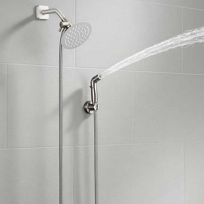 G-Promise Dog Shower Sprayer Attachment for Fast and Clean Pet Showering, Multifunctional Shower, Metal Diverter, 159 Inch Extra Long Hose, No Drill Hook, Dog Washing-Bathroom (Brushed Nickel)