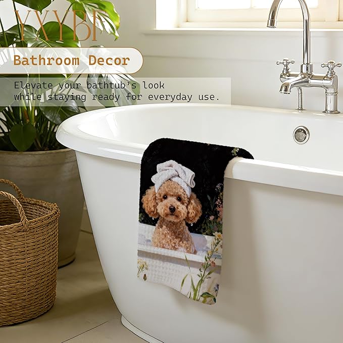 Funny Poodle Hand Towels for Bathroom Washroom Spa Decor 16x24 Inches, Poodle Gifts for Women Dog Lovers, Floral Dog Bathroom Hand Tea Towels Decorative