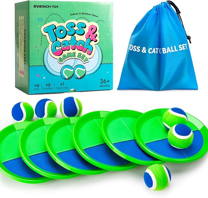 Toss and Catch Ball Game Set, Upgraded Sticky Paddle Ball Set for Kids & Toddlers, Sturdy & Water-Resistant Outdoor Backyard Beach Pool Toy, Birthday Gift for Boys Girls Ages 3-12