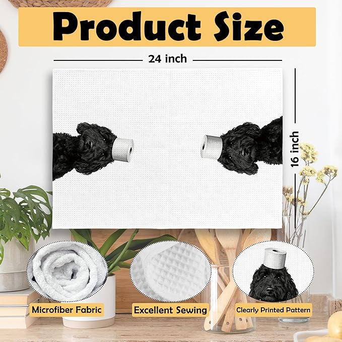 Funny Black Poodle Hand Towels, Poodle Gifts for Women Hand Towel for Bathroom Decor, Funny Dog Bathroom Decor, Dog Mom Lovers Owner Gifts Decorative Towel 16x24 Inch Set of 2
