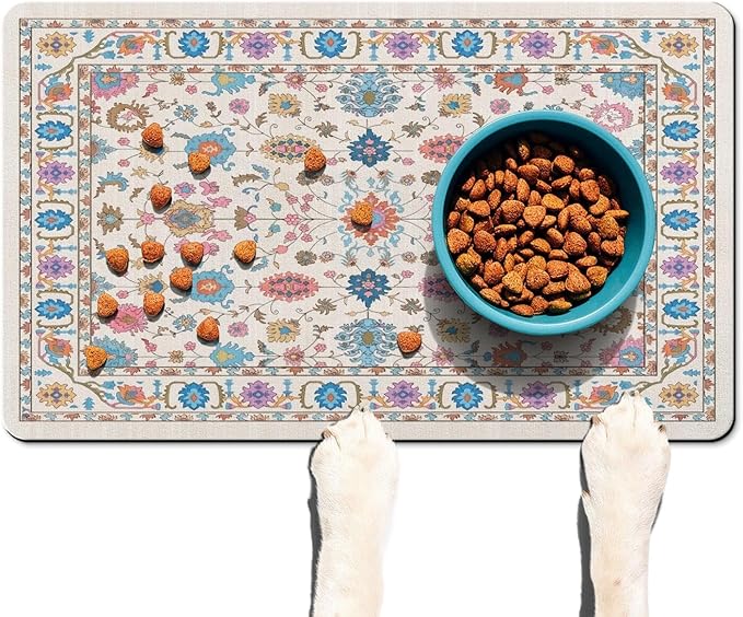 Absorbent Pet Dog Bowl Mat for Food and Water, Pet Cat Food Feeding Mat with Non Slip Rubber Backing, Dog Food Mats for Floors Waterproof, 24"x32"