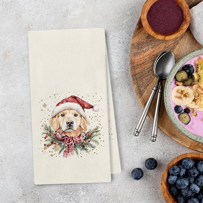 Golden Retriever Kitchen Towels Gifts, Christmas Navidad Xmas Golden Retriever Decor, Christmas Navidad Dog Hand Towels Dish Towels for Kitchen Bathroom, 16x24 Inch