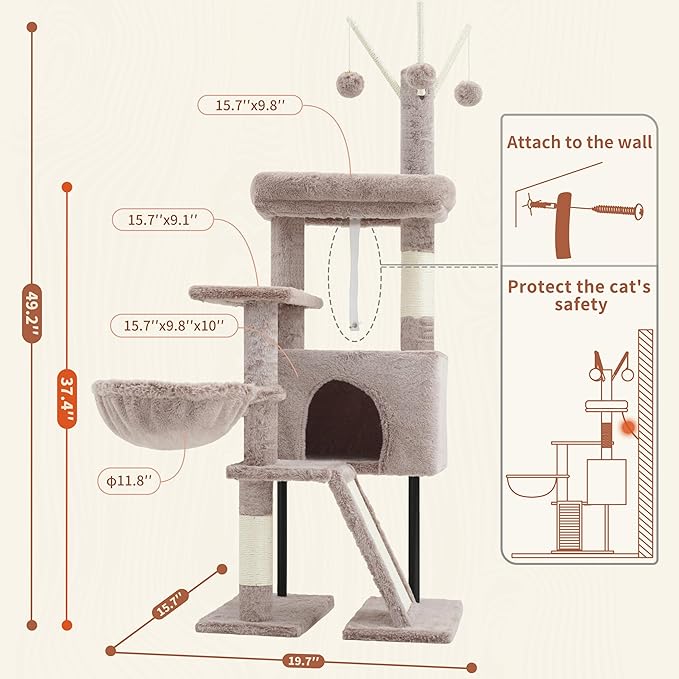 Gitelsnour Cat Tree for Indoor Cats, Cat Tower with Scratching Post for Small Cats and Kittens, Cat House with Removable Top Platform and Fluffy Balls, Hanging Cat Basket, Mushroom GCT006SMU