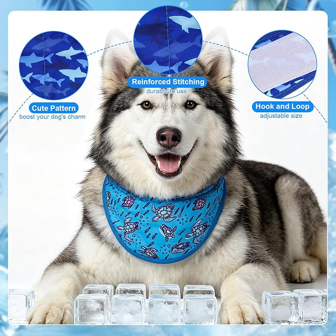 EXPAWLORER Dog Cooling Bandana - 2 Pack Instant Cool Chill Out Dog Scarf, Adjustable Summer Outdoor Ice Neck Cooler Vest, SAP Ice Crystal Powder Physical Cooling Pet Handkerchiefs, Marine Medium