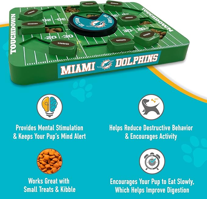 Pets First NFL Miami Dolphins Large Puzzle Toy, New Size, Interactive Dog Treat & Slow Feeding Toy