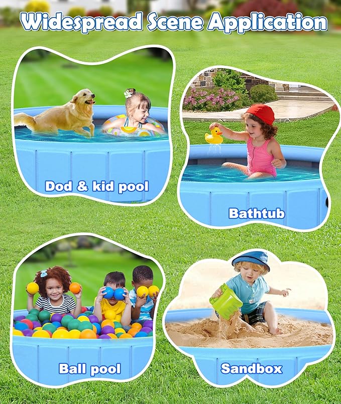 EPN 79” Foldable Dog Pool with Sprinkler, Large Collapsible Pet Pool for Dogs, Heavy Duty PVC & PP Portable Dog Swimming Pool, Non-Slip Outdoor Bathing Tub & Kiddie Pool for Backyard Summer Play