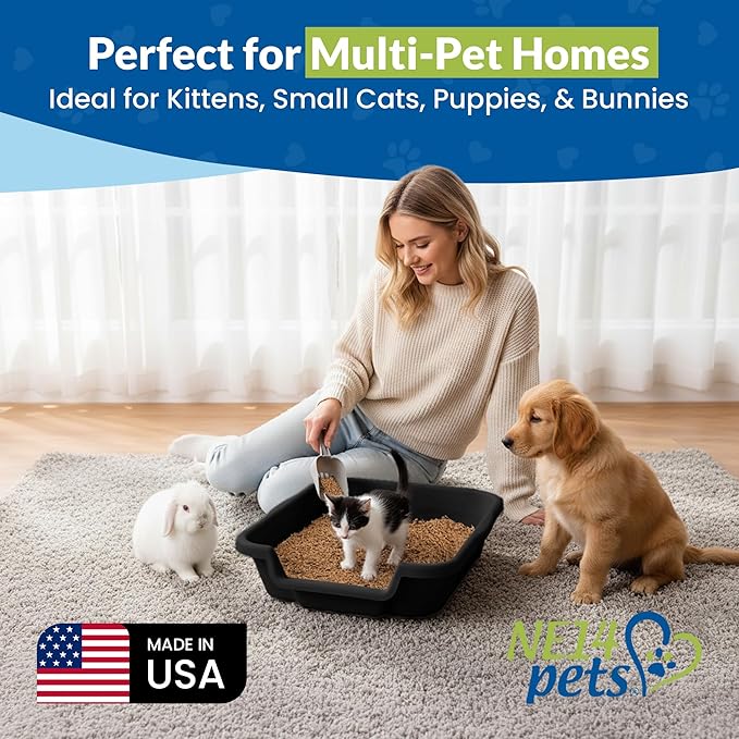 KittyGoHere Senior Cat Litter Box, Small Litter pan, Open Top Low Entrance Kitty Litter Box, Lightweight Low Entry Litters Box, Durable, Made in USA (Black)
