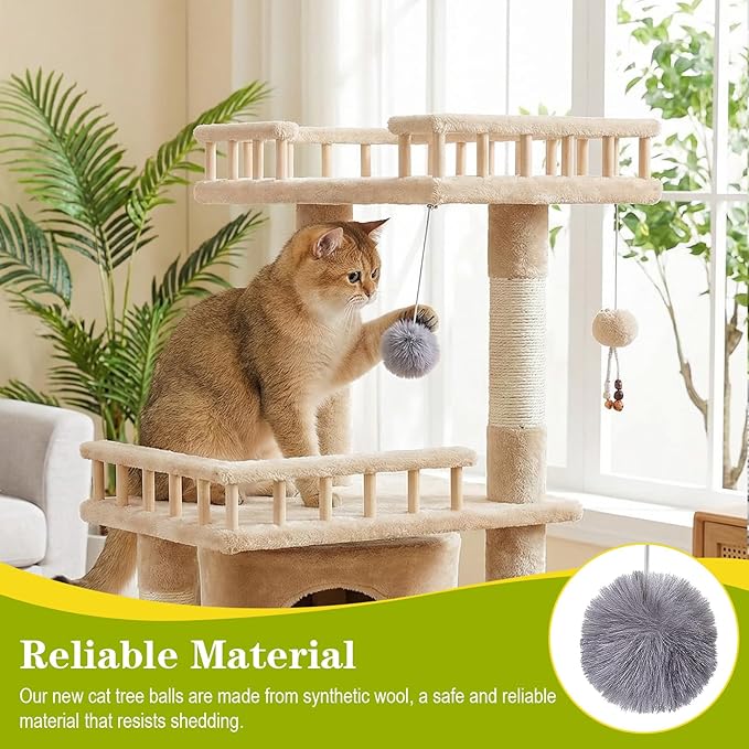15 Pack Cat Tree Replacement Balls, Interactive Dangling Toys with Bell and Single Elastic Rope Kitten Tower Replacement Ball Plaything Add Ons for Cat Scratching Post Tree