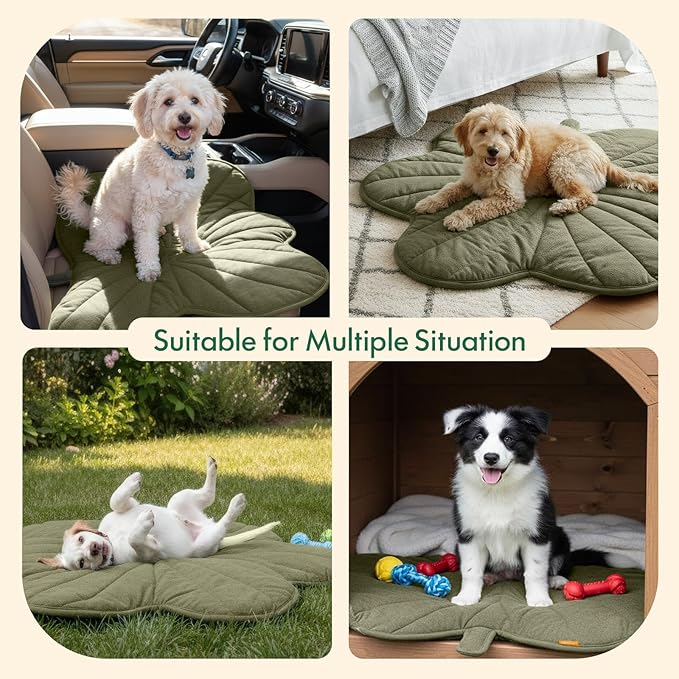 Vagascape Dog Bed, Waterproof Pet Bed with Washable Removable Cover, Comfort Cat Dog Pad for All Seasons, Heating Green Clover Shape Cat Mat with Nonskid Bottom(35"x27")