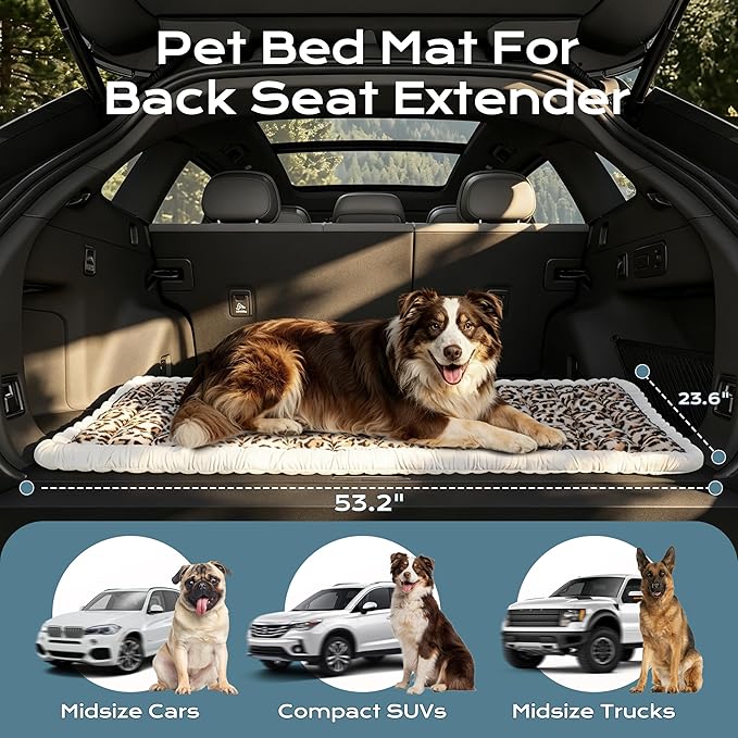 Backseat Dog Bed Mat for Car, Dog Car Seat Cover for Back Seat, Pet Car Blanket Soft and Comfortable, Bottom Non-Slip, Washable Travel Pet Mat for Cars Trucks and SUVs (Leopard Print, 53" x 24")