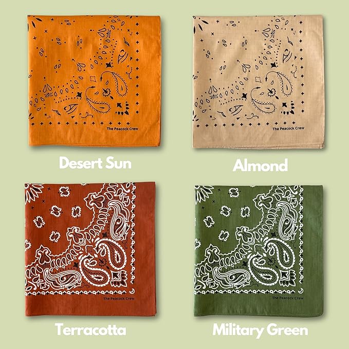 The Peacock Crew Premium Soft Cotton Bandanas Pack for Men and Women Paisley 22 x 22 inches
