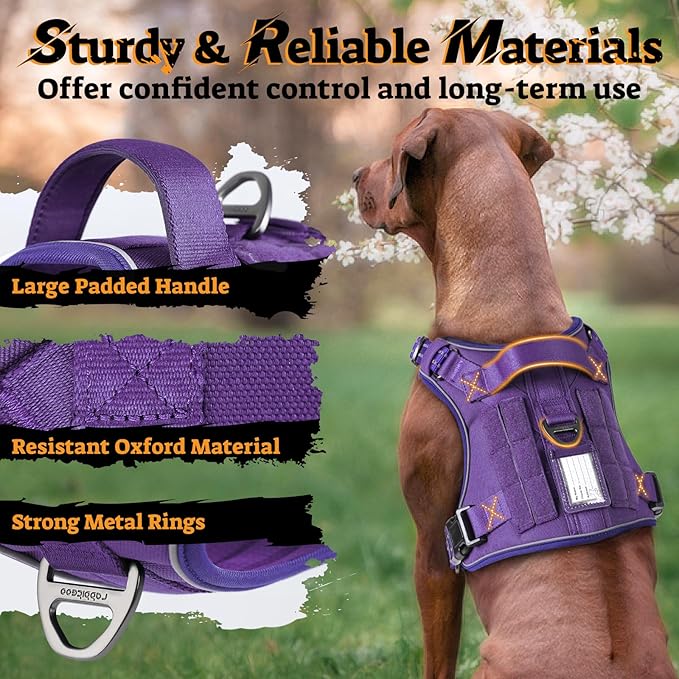 rabbitgoo Tactical Dog Harness for Large Dogs No Pull Adjustable Military Vest with Handle MOLLE Reflective Heavy Duty Dog Vest for Walking Training Hunting Outdoor Working Medium Size Dog Purple L