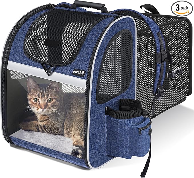 Pecute Pet Carrier Backpack, Cat Backpack Carrier, Expandable with Breathable Mesh for Small Dogs Cats Puppies, Dog Backpack Carrier for Hiking Travel Camping Outdoor, Hold Pets Up to 17 Lbs