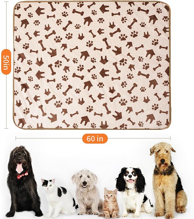Waterproof Dog Blankets Pet Blanket 50"x60", Soft Fluffy Sofa Car Bed Protector, Reversible Sherpa Fleece Dog Blanket for Large Dogs(Beige-House)