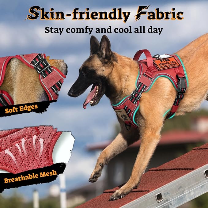 rabbitgoo Tactical Dog Harness for Large Dogs No Pull Adjustable Military Vest with Handle MOLLE Reflective Heavy Duty Dog Vest for Walking Training Hunting Outdoor Working Medium Size Dog Red XL