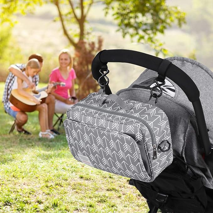 GOGOSO Universal Stroller Caddy Accessories All-in-One Baby Organizer with Insulated Pocket,Capacity for Diapers, Toys & Snacks, Dark Gray