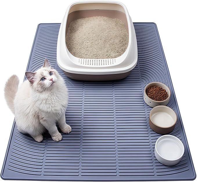 Extra Large Cat Litter Mat 47" x 35" Silicone Litter Trapping Mat for Scatter Control, Catcher for Kitty Litter, Non-Slip Waterproof Floor Protector, Easy to Clean, Gray