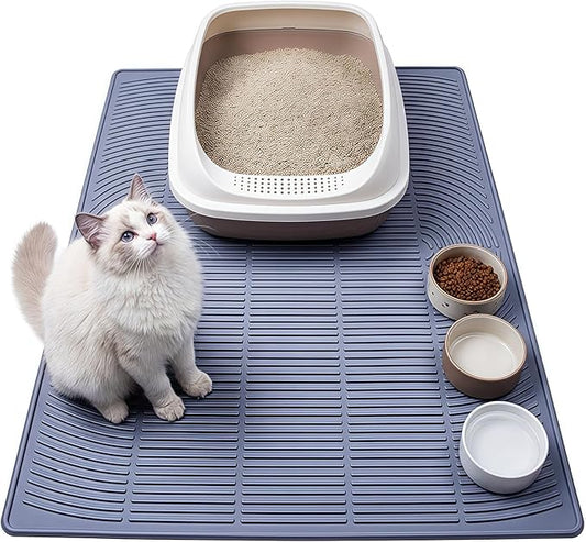 Extra Large Cat Litter Mat 47" x 35" Silicone Litter Trapping Mat for Scatter Control, Catcher for Kitty Litter, Non-Slip Waterproof Floor Protector, Easy to Clean, Gray