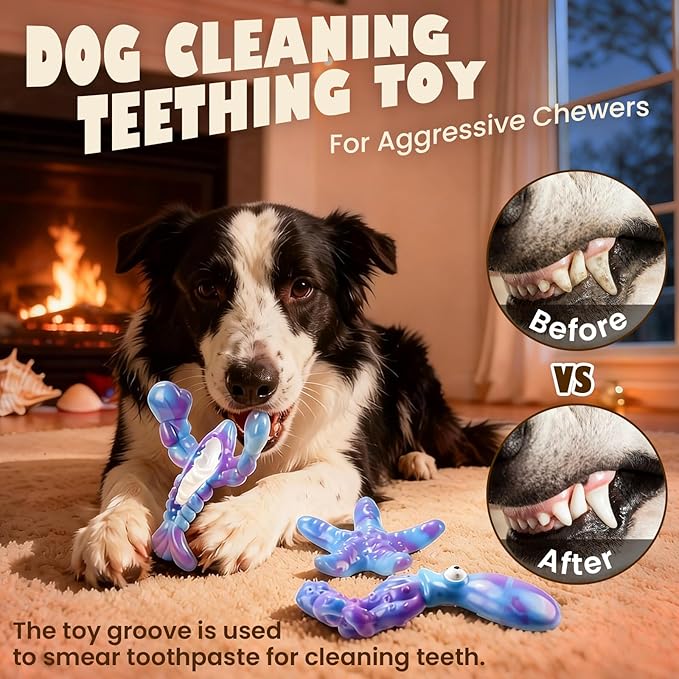 3 Pack Indestructible Dog Chew Toys for Aggressive Chewers: Ultra-Dense Nylon, Bacon Flavor Chew Bones, Heavy Duty Tough Toys for Large Dogs 20-90 lbs, Long Lasting & Keep Them Busy (XL Ocean)