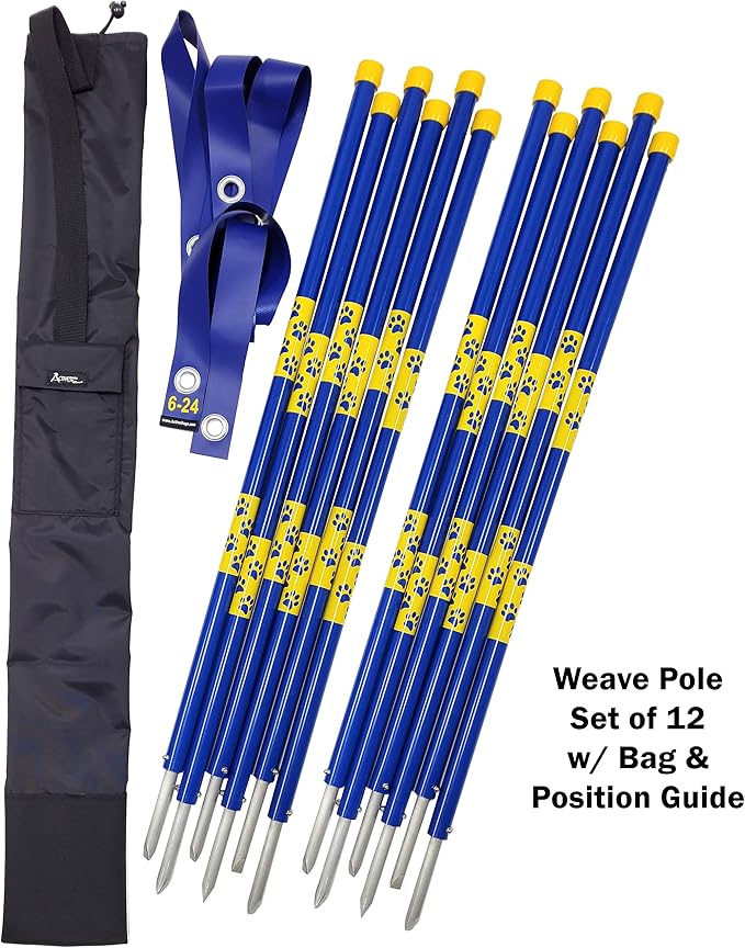 ActiveDogs Agility In-ground Weave Poles - Outdoor Dog Obstacle Agility Training Exercise Equipment Kit (Set of 6 - Poles Only)