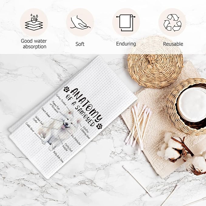 Funny Samoyed Kitchen Towels, Hand Dish Towels for Women Men, Dog Anatomy Tea Towel Dishcloth Room Decor for Home Kitchen Bathroom, Gifts for Samoyed Lovers
