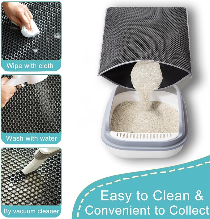 Cat Mat for Litter Box, XXL 47x36 inch Litter Trapping Mat, Double Layer Litter Matt for Cats, Non-Slip Waterproof Multi-Cat, Mengbu(Gray)