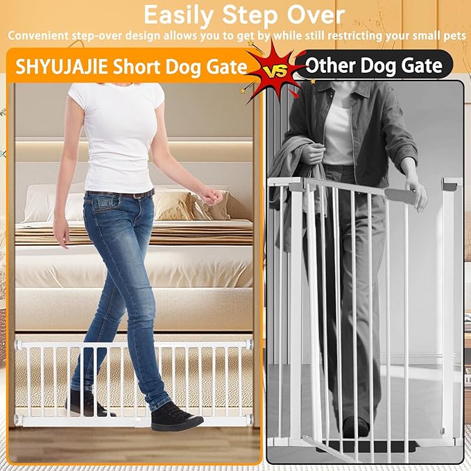Dog Gate, SHYUJAJIE Adjustable Extra Wide Short Dog Gate,Small Pet Gate with 4 Extension Kits, Pressure Mounted for Doorways & Stairs (White, 18-48" W*18" H)