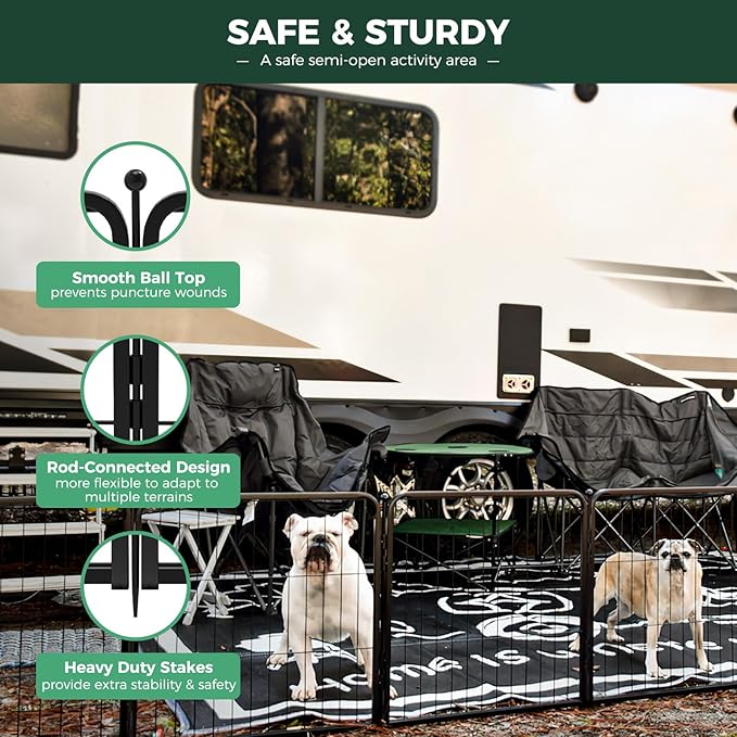 FXW Rollick Unleashed Dog Playpen for Indoor, Yard, RV Camping, 24 inch 48 Panels for Small and Puppy Dogs, Black│Patented