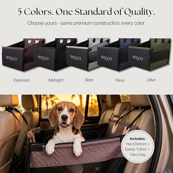 Dog Car Seat Cover with Hard Bottom – Back Seat Extender for Dogs Up to 35 lbs, Waterproof Non-Slip Hammock, Rigid Reinforced Base with Triple Security System, Storage Pockets, fits Cars SUVs Trucks