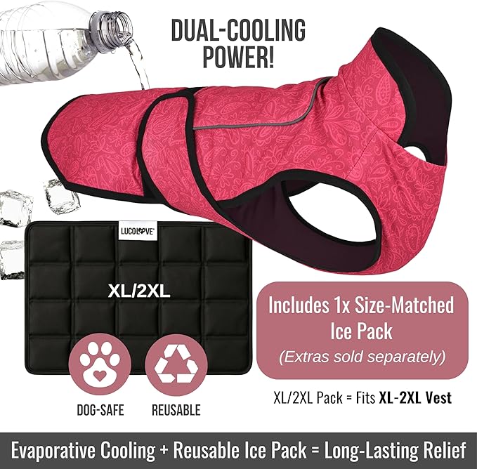 Dog Cooling Vest with Ice Pack – 2-Layer Evaporative Cooling Jacket with High Collar, UV Protection & Size-Matched Ice Pack – Cooling Vest for Dogs for Hot Weather (Pink Floral, X-Large)