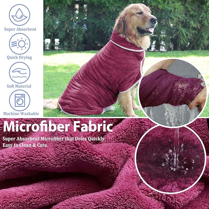 Dog Bathrobe Towel Drying Coat - Super Absorbent Dog Towels Bath Robe for Drying Dogs Large, Soft Adjustable Collar & Belly Strap Fast Drying Coat Pet Dog Cat Bath Robe Towel (Blue, Large)