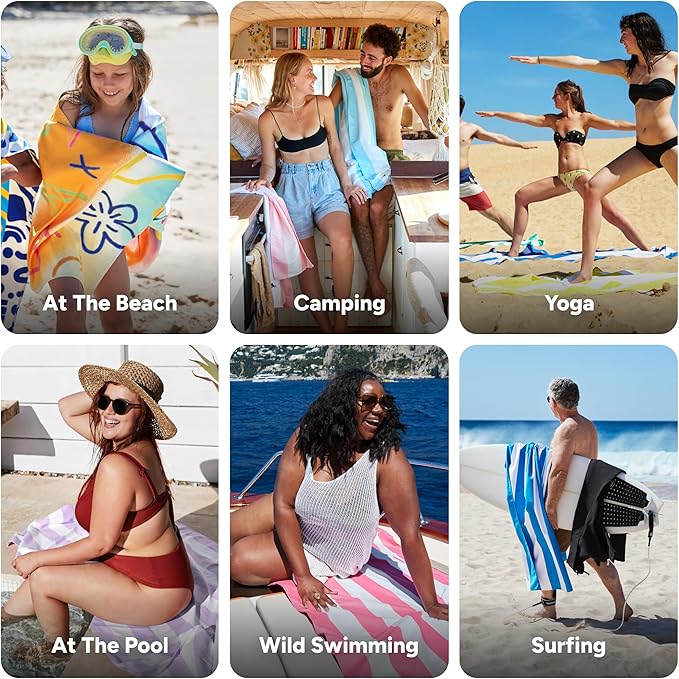 Dock & Bay Beach Towel - Quick Dry, Sand Free - Compact, Lightweight - 100% Recycled - Includes Bag - Sand to Streets - Large (160x90cm, 63x35)