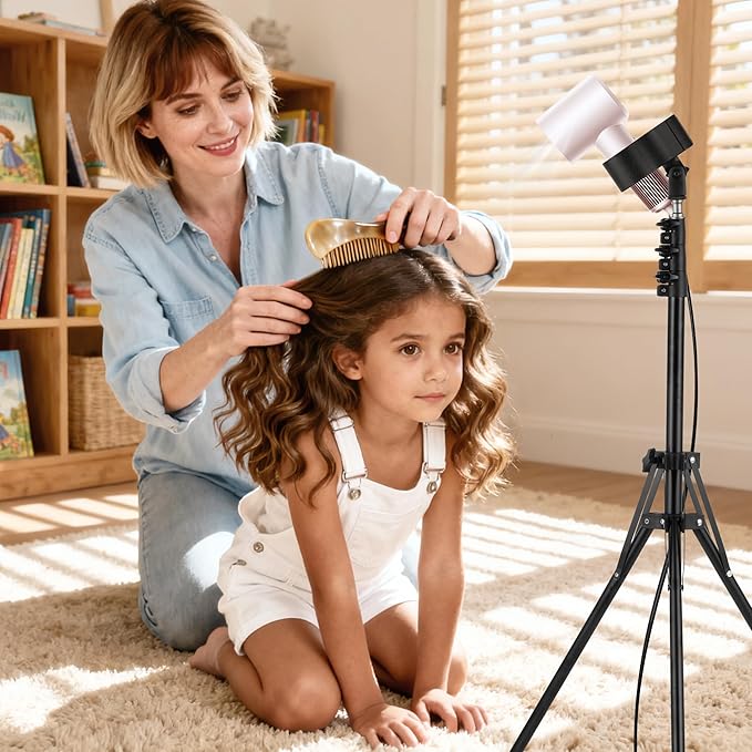 Hands-Free Hair Dryer Stand for Home Blow Drying, DIY Styling, Salon&Live Streaming Ideal for Long Hair Women Busy Moms People with Arm Shoulder Pain 36-76 Inch Adjustable Height Tripod, 360° Rotation