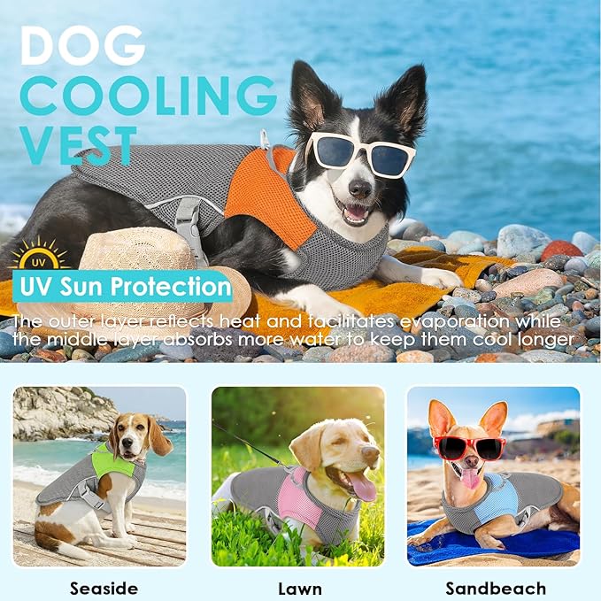 AOFITEE Dog Cooling Vest Small Dog, Lightweight Cooling Jacket for Dogs, Breathable Dogs Cooler Shirt with Harness D-Ring, Pet Sun Shirt UV Protection Ice Vest for Small Medium and Large Pet, S