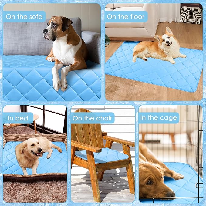 Cooling Blanket for Dogs, Dog Cooling Mat & Bed, Q-MAX>0.42- Lightweight, Durable & Breathable Pet Throw for Sofa, Car and Furniture Protector, Reversible Design, Easy to Clean, 22"x28", Blue