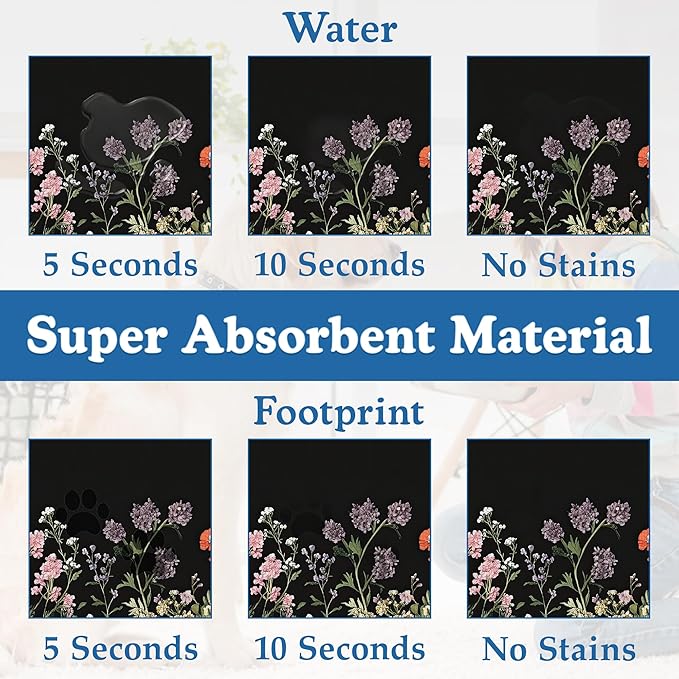 Vintage Wild Herbs Dog Cat Food Mat–Absorbent Waterproof Placemat for Food and Water Bowls, Non Slip Rubber Backing, Feeding Mat for Clean Floors 12"x20"