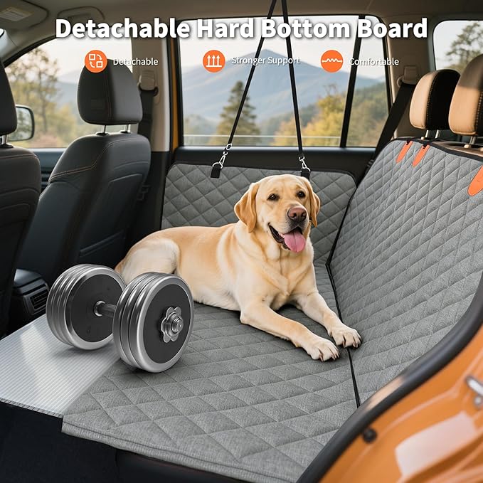 HOTEAGLE Dog Car Seat Cover with 3 Separate Hard Bottom Plates, Ideal for Car/SUV/Small Trucks, Car Seat Covers for Dogs Holds 400lbs, Grey