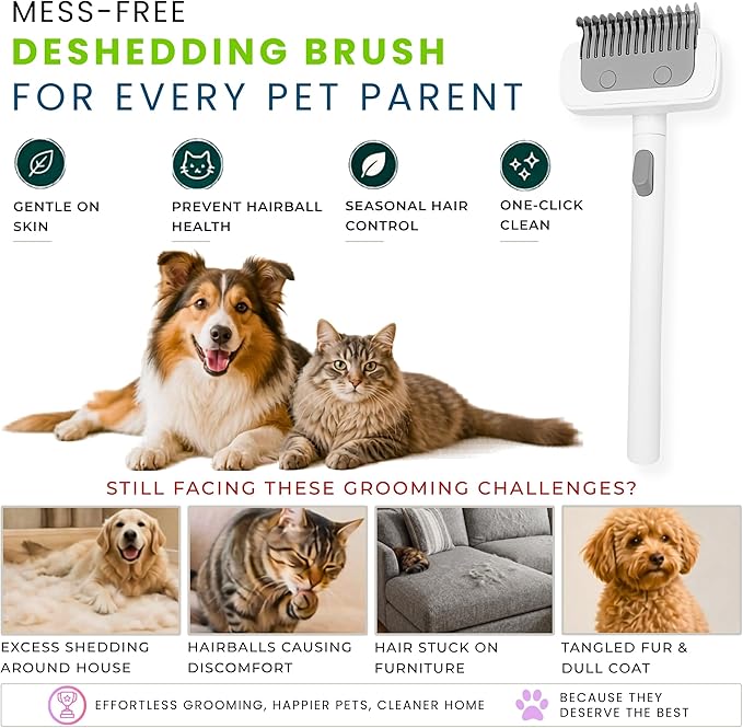 Pet Hair Remover, 4PCS — Cat & Dog Reusable Lint Roller, Deshedding Brush, Dematting Undercoat Rake & Grooming Comb for Couch, Carpet, Bed, Clothes, Furniture & Car Seat
