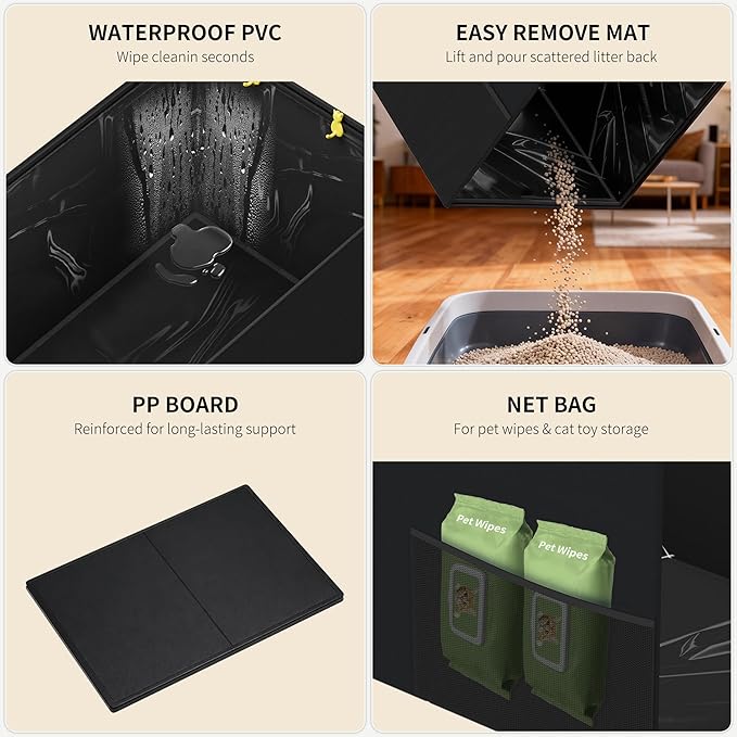Aokeyee Cat Litter Box Enclosure Splash Guard High Side 27.16 x 21.65 x 16.53, Black All-Inclusive Waterproof Foldable Pet Litter Box Shield, Anti-Leakage, Dust Control, Easy to Clean