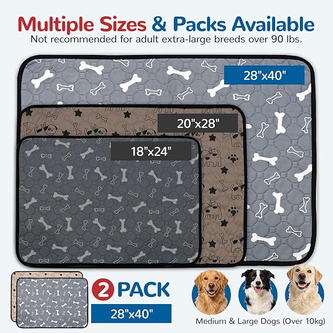 BAEJMJK Washable Dog Pee Pads 4-Layer Super Absorbent Puppy Training Pads Waterproof Non-Slip Leak-Proof Reusable Mats for Potty, Crate, Playpen & Travel(28"x40",Coffee & Gray 2-Pack)
