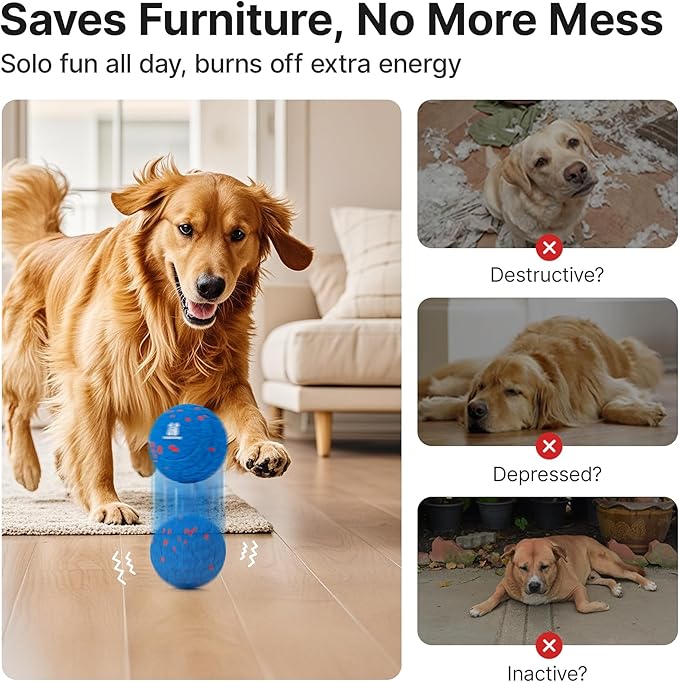 Potaroma Dog Toys Ball, Interactive Motion Activated 3 Mode Automatic Bouncing Ball Toys Durable E-TPU Material for Medium/Large Dogs,USB Rechargeable 2.9 Inches