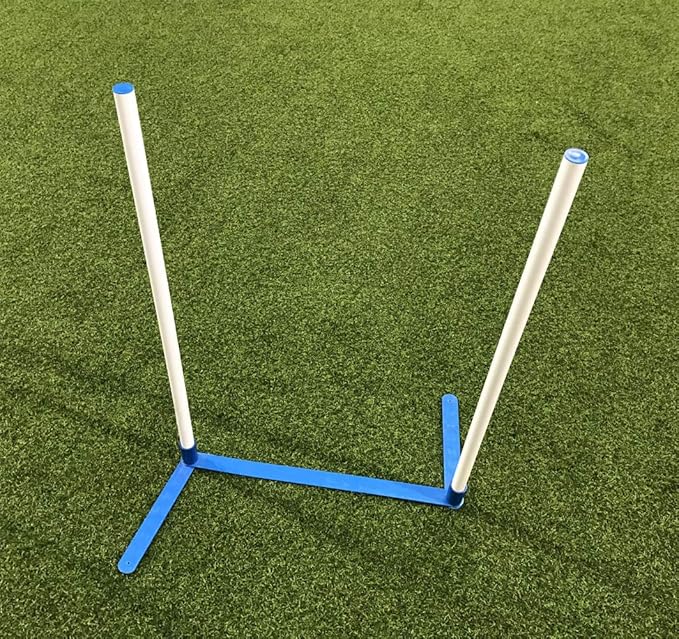 Agility Weave Poles Adjustable 6 Pole Set with Carrying Case and Grass Stakes, Blue/White, 1 Count (Pack of 1)